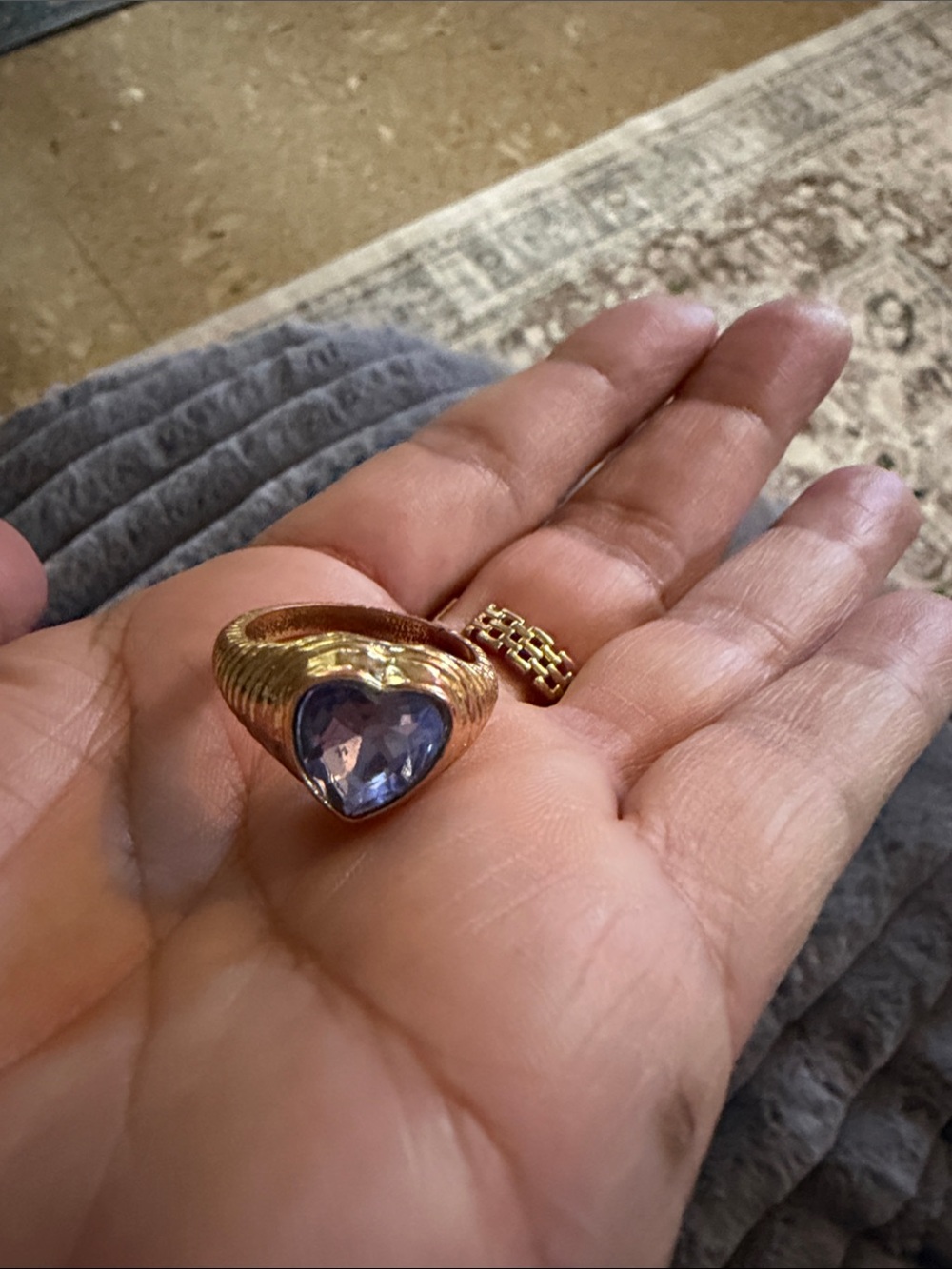 Gold-Tone Heart Ring with Light Purple Stone - Women Jewelry